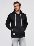 Bluzy męskie - Bluza męska dresowa BASIC kangurka z kapturem - czarna V5 B1674 S - miniaturka - grafika 1