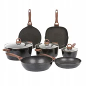 Zestawy garnków i patelni - Komplet patelni i garnków z powłoką Qualum Basic Stone Edition Darkwood 10-elementowy AMBITION - miniaturka - grafika 1