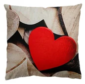 Poszewki na poduszki - Poszewka dekoracyjna 43x43 Jess Eco serca beżowa czerwona Domarex - miniaturka - grafika 1