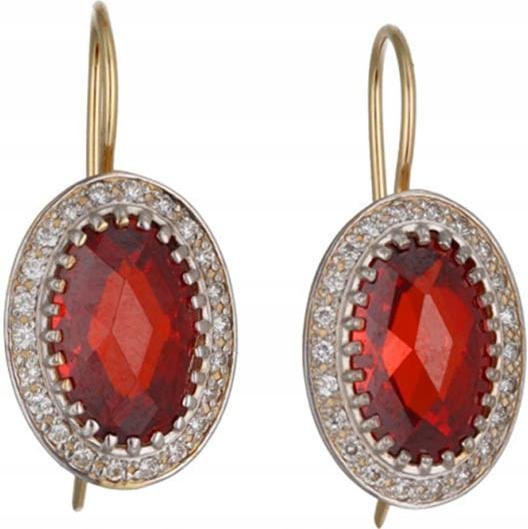 Złote kolczyki 585 eleganckie rubinowe owalne elegancki wzór dla niej 14kt