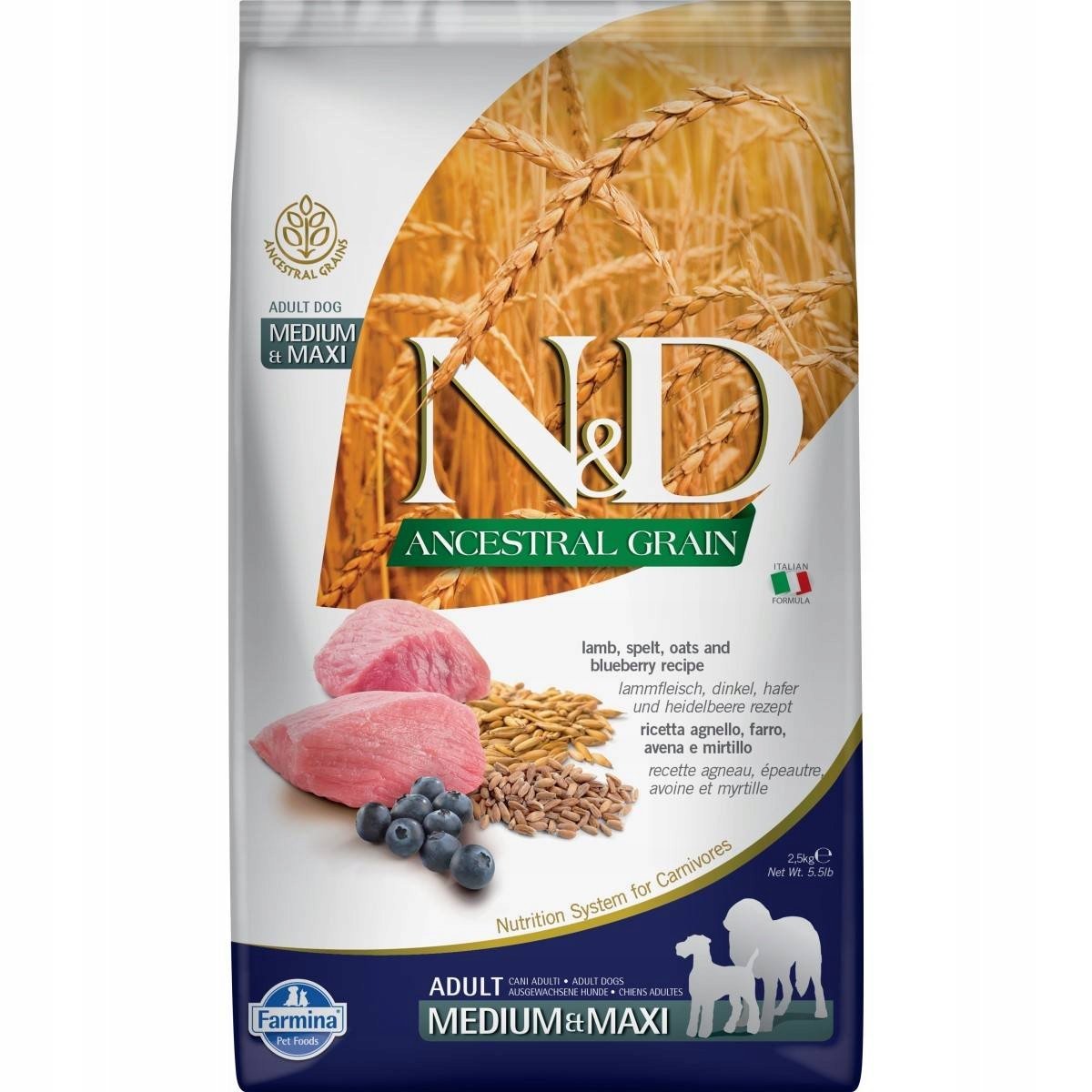 Farmina N&D Ancestral Grain Adult Lamb Spelt Oats Blue 2,5 kg