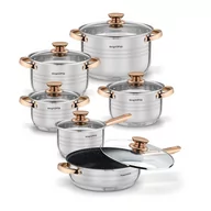 Zestawy garnków i patelni - Elegancki ZESTAW GARNKÓW Z POKRYWKAMI ze stali nierdzewnej + PATELNIA, NA INDUKCJE, GAZ 12 elementów Bari Rose Gold Konighoffer - miniaturka - grafika 1