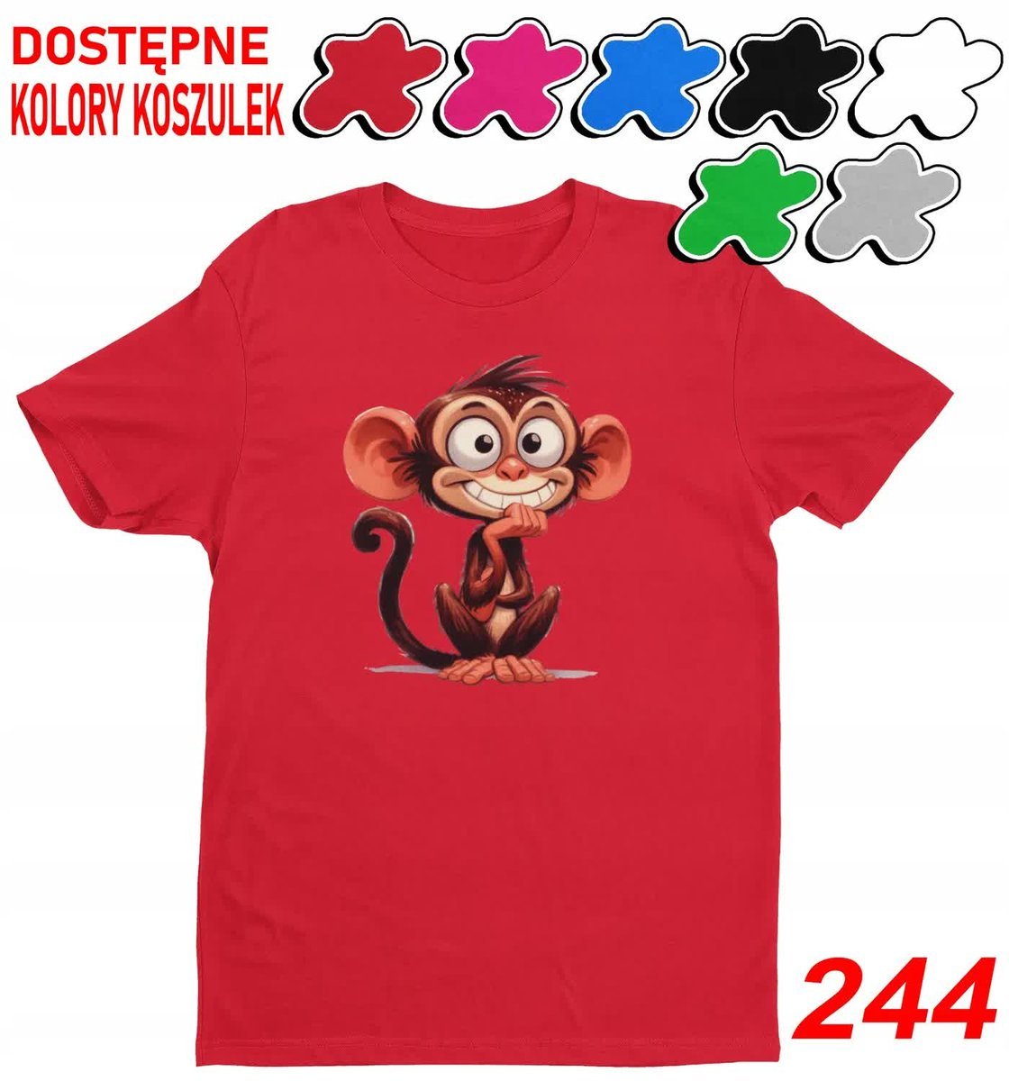Dziecięca Koszulka T-Shirt Z Nadruki.Wybór Zwierzęta Jungla Małpa-Xs110-116