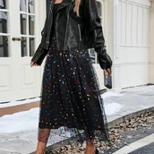 Spódnice - TEMU Elegancka Spódnica Midi w Kropki dla Kobiet z Metalowym Łańcuszkiem na Dołku - Wielokolorowa (Różowa/Niebieska/Żółta/Czarna/Biała) - - miniaturka - grafika 1