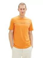 Koszulki męskie - T-shirt męski TOM TAILOR z nadrukiem w paski i logo, 32243-pomidorowy krem pomarańczowy, L - miniaturka - grafika 1