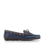 Półbuty męskie - Damskie mokasyny ze skóry z rzemykiem granatowo - brązowe - miniaturka - grafika 1