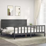 Łóżka - Rama łóżka z wezgłowiem, szara, 200x200 cm, lite drewno Lumarko! - miniaturka - grafika 1