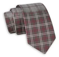 Krawaty i muchy męskie - Szary Elegancki Krawat -Angelo di Monti- 6 cm, Męski, w Grubą Czerwono-Białą Kratkę - miniaturka - grafika 1