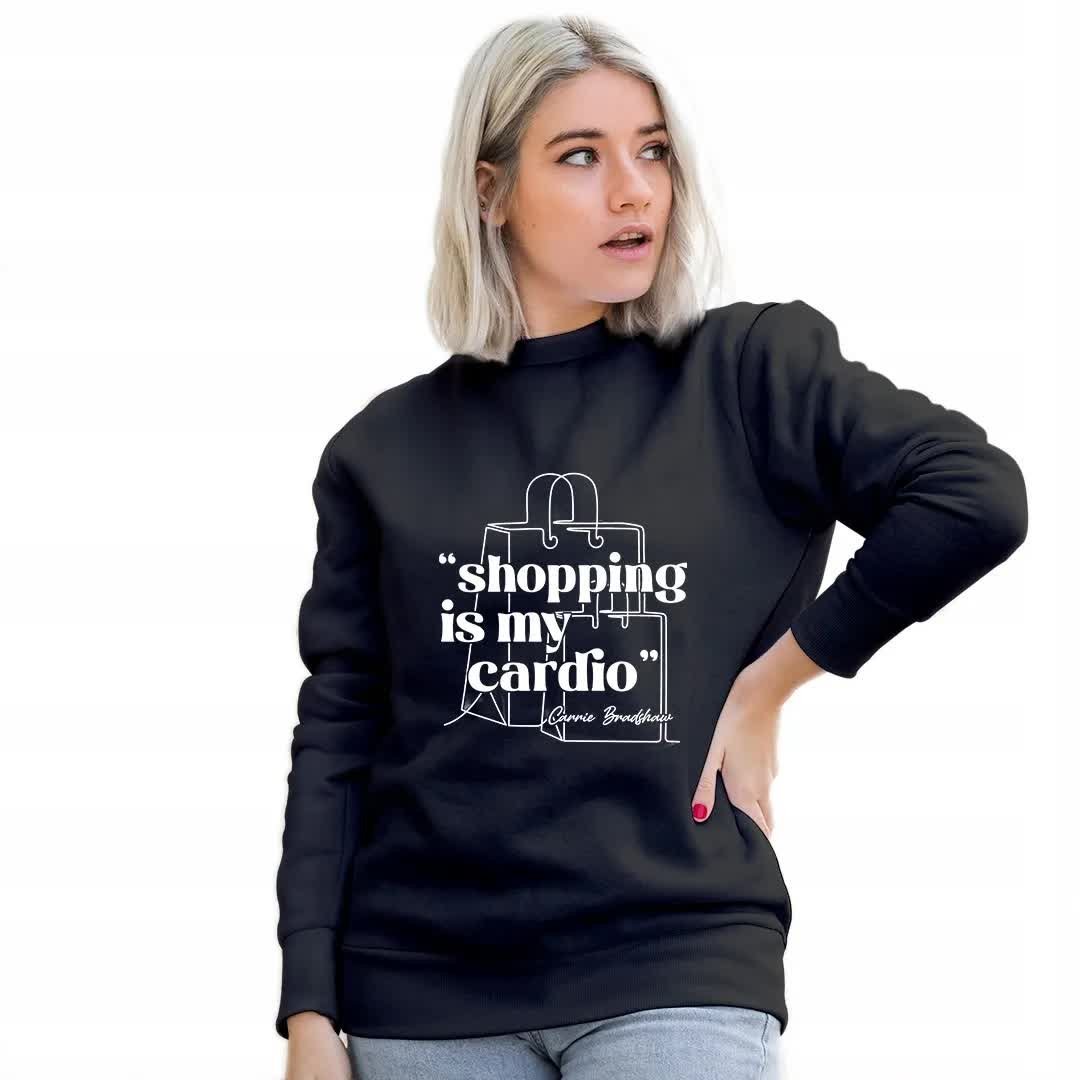 Damska Bluza Czarna Dresowa SHOPPING IS MY CARDIO Dla Fanek Wzory Rozmiar S