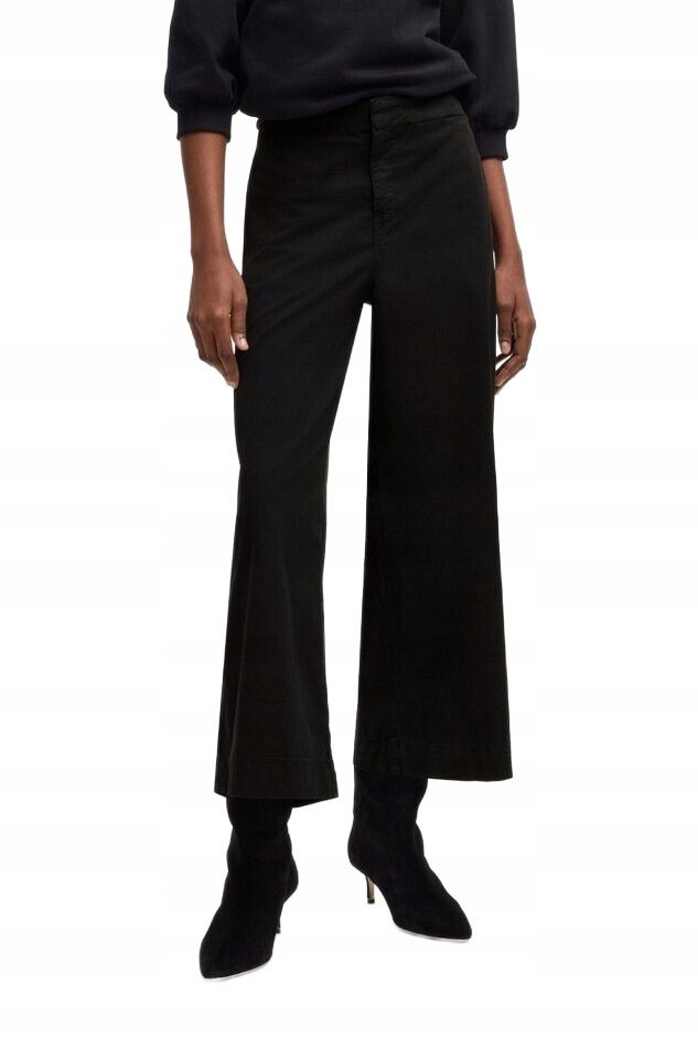 BOSS CZARNE SPODNIE PALAZZO Z WYSOKIM STANEM I GŁADKIE 48 6BA