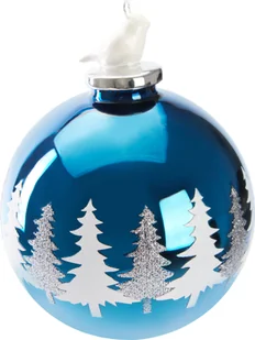 Bombka świąteczna BRUBAKER Premium niebieska z białymi choinkami i porcelanową figurką ptaka - szklana bombka choinkowa 10 cm - Bombki - miniaturka - grafika 1