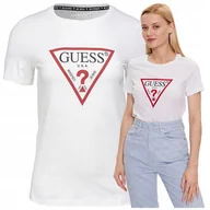 Bluzki damskie - Koszulka T-shirt Damska Biała Bluzka Damska Guess Slim Elegancka Ładna r.M - miniaturka - grafika 1