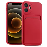Etui i futerały do telefonów - Etui na telefon komórkowy Apple iPhone 12 Silikonowe etui z kieszenią na kartę Slim Wallet Case, czerwone - miniaturka - grafika 1