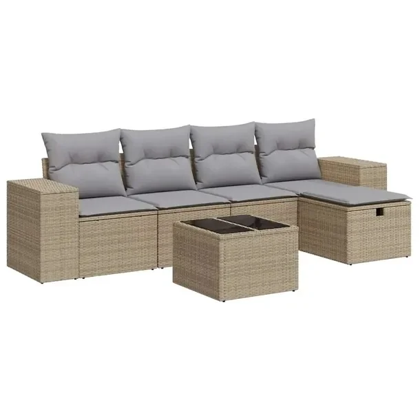 Zestaw mebli ogrodowych z rattanem PE, beżowy, wymiary 93x62x69 cm