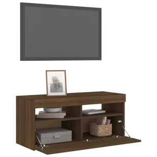 Lumarko Szafka pod TV z oświetleniem LED, brązowy dąb, 90x35x40 cm - Szafki RTV - miniaturka - grafika 7