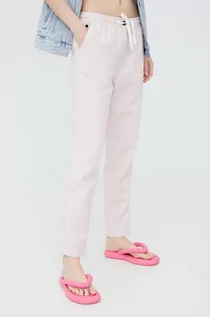 Spodnie damskie - Superdry spodnie lniane damskie kolor różowy proste high waist - grafika 1
