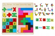 Klocki - ZABAWKA EDUKACYJNA DREWNIANE PUZZLE TETRIS TABLICZKA MNOŻENIA 3w1 CYFERKI - miniaturka - grafika 1