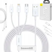 Kable USB - BASEUS SZYBKI KABEL USB / microUSB / USB C / Lightning 3,5A biały - miniaturka - grafika 1