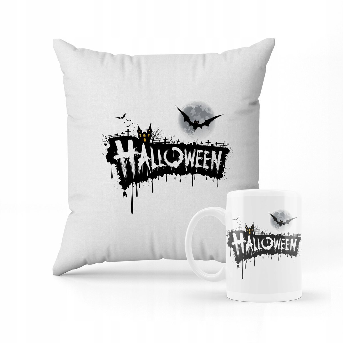 ZESTAW PODUSZKA + KUBEK Prezent na halloween + IMIĘ