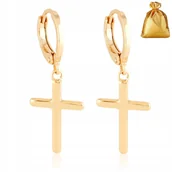 Kolczyki - Złote Kolczyki Krzyżyki Wiszące Ze Stali Chirurgicznej Zatrzask 18K Prezent - miniaturka - grafika 1