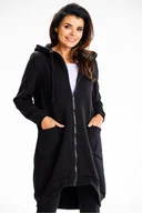 Bluzy damskie - Długa bluza damska z kapturem i kieszeniami czarna - Infinite You - miniaturka - grafika 1