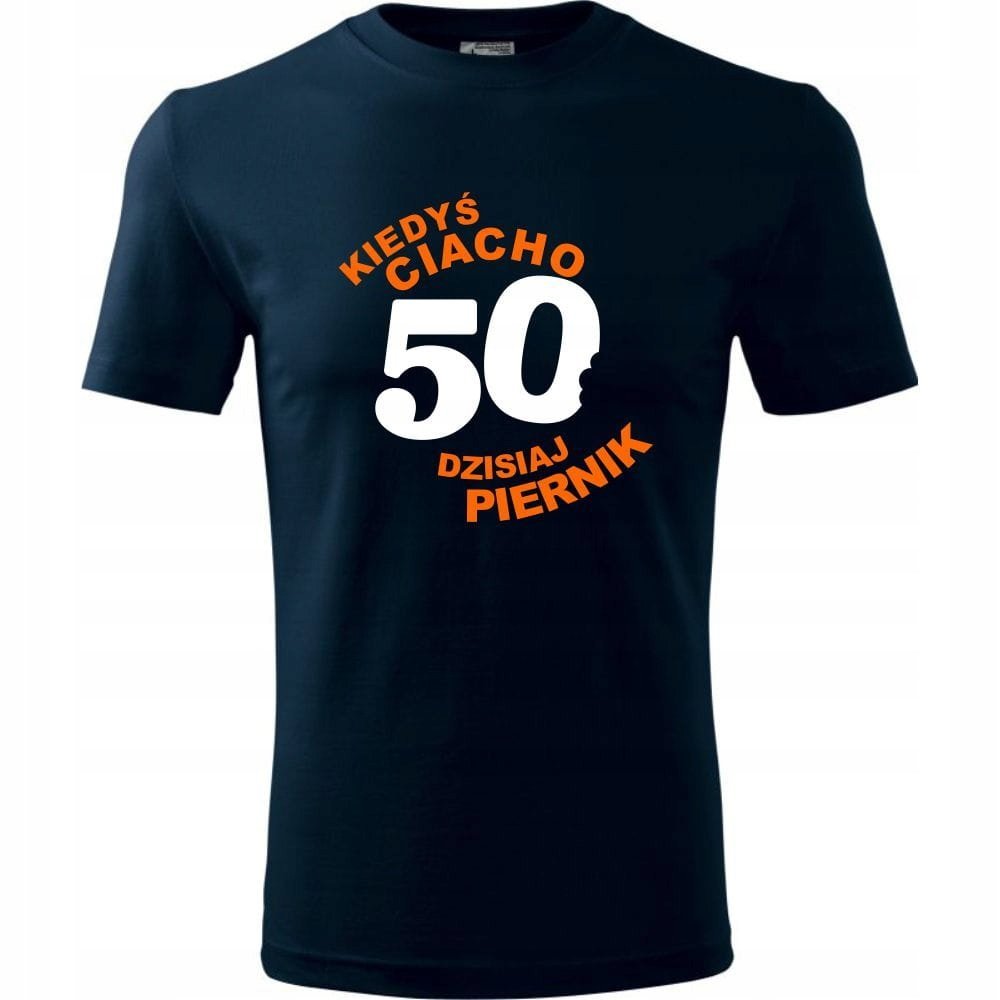 Męska Koszulka z Nadrukiem Kiedyś ciacho 50 dzisiaj piernik na Prezent ciemny granat S