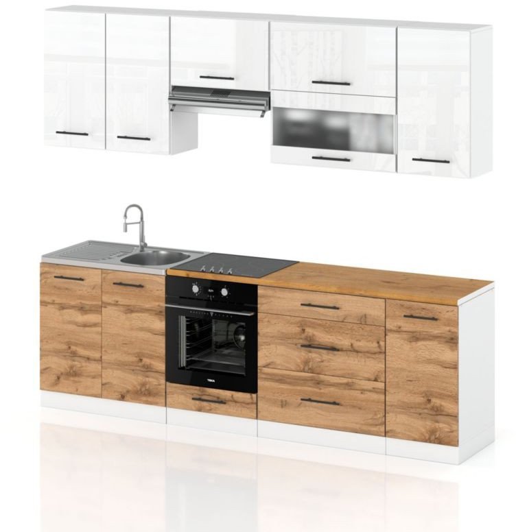 Meble Kuchenne Nowoczesne Kuchnia Robo Lux 2.6m Zestaw Biały Połysk Wotan