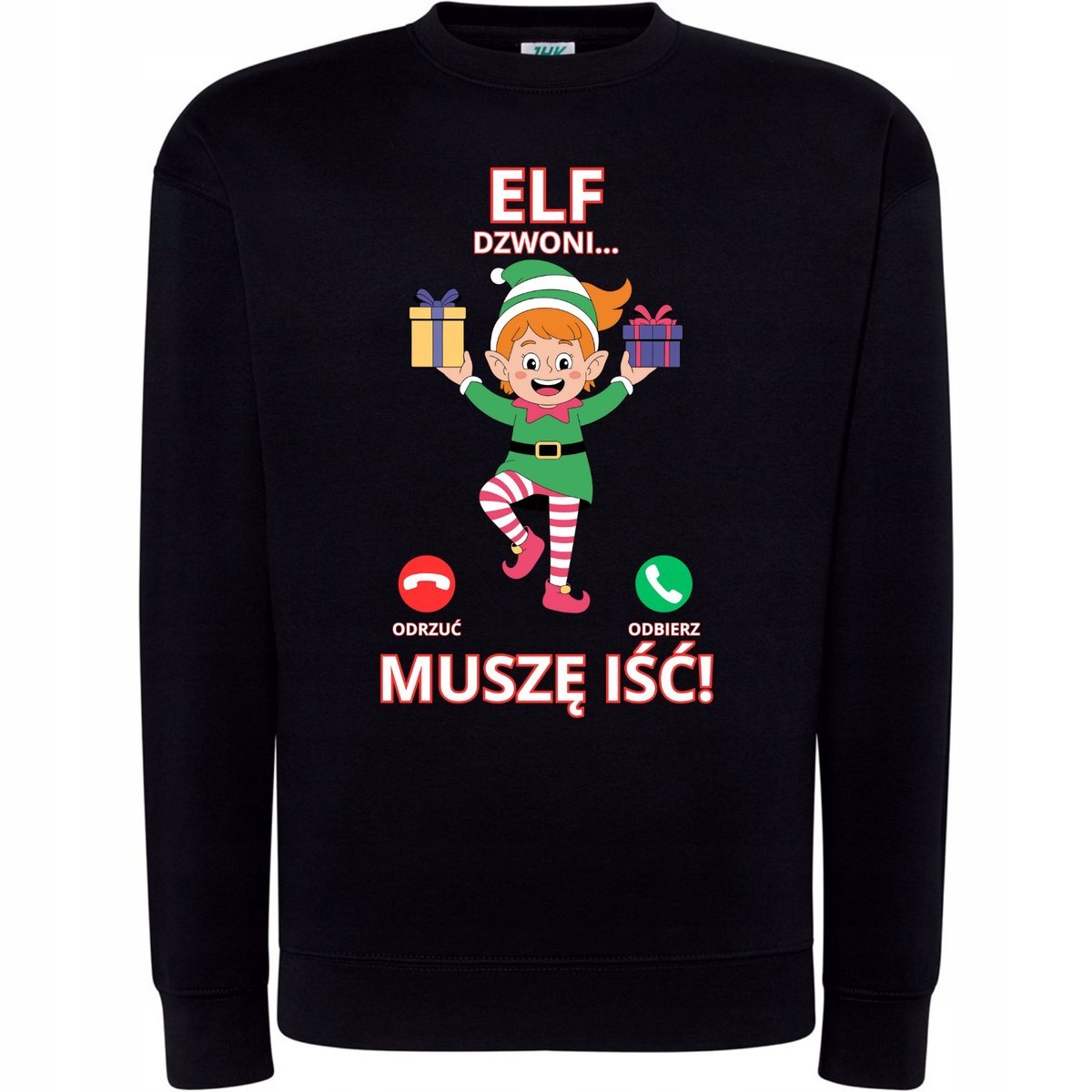 BLUZA ŚWIĄTECZNA Z NADRUKIEM ELF DZWONI MUSZĘ IŚĆ SUPER HIT NA PREZENT XL
