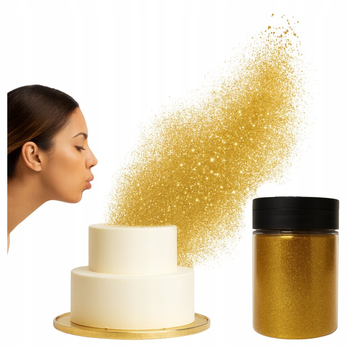 Posypka cukrowa na tort pyłek brokatowy jadalny złoty do zdmuchiwania 30g