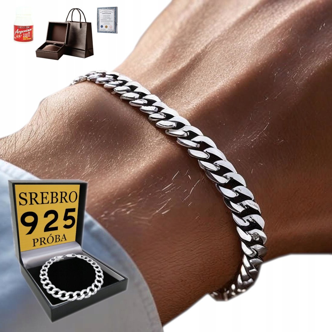 Bransoletka Srebrna Męska SREBRO 925 Pancerka 4,5mm PEŁNA Bransoleta WŁOSKA