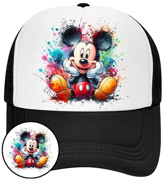 Czapka z Daszkiem Myszka MIki Czarna z Nadrukiem Na Lato Siatka Bejsbolówka