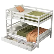 Łóżka dla dzieci i młodzieży - Białe łóżka piętrowe dla dzieci 140 * 200 cm z szufladami, schowkiem, wysokim drążkiem - miniaturka - grafika 1