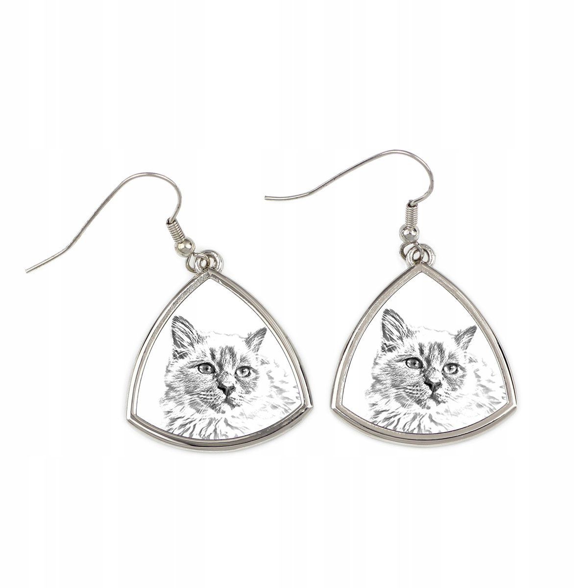 Birman - kolczyki z kotem, wiszące kolczyki ze zdjęciem, personalizowana bi