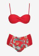 Stroje kąpielowe - Czerwone Bikini Gładki Biustonosz i Wzorzyste Wysokie Figi Ortella - miniaturka - grafika 1