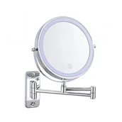 Lusterka do makijażu - Lustro do makijażu montowane na ścianie 8 cali, powiększenie 1X/5X, akumulatorowe, 3-kolorowe regulowane oświetlenie (chrom) - miniaturka - grafika 1