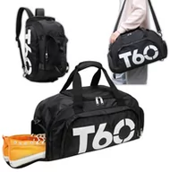Torby sportowe - Torba Sportowa Treningowa Męska Damska Na Ramię Siłownie Basen Plecak 2W1 Czarny - miniaturka - grafika 1