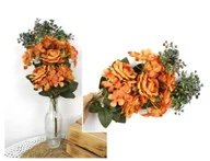 Sztuczne kwiaty - BUKIET POMARAŃCZOWYCH RÓŻ I HORTENSJI, 47 CM, WT-157A - miniaturka - grafika 1