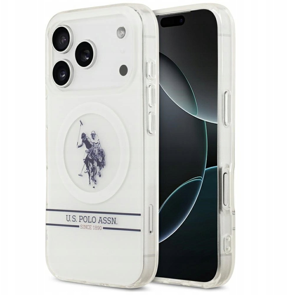 Etui US Polo DH and Bottom Stripe Logo MagSafe do iPhone 17 Pro biały