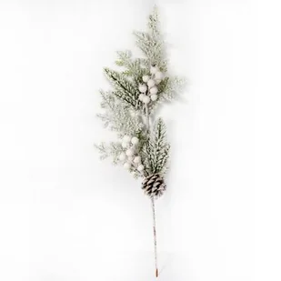 Gałązka oprószona śniegiem z białymi owocami i szyszką - Sztuczne kwiaty - miniaturka - grafika 1