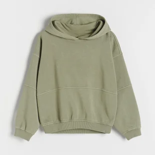 Reserved - Bawełniana bluza z przeszyciami - Khaki - Bluzki dla dziewczynek - miniaturka - grafika 1