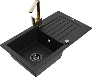 Mexen Pablo zlewozmywak granitowy 1-komorowy z ociekaczem i baterią kuchenną Rita, czarny - 6510-77-670300-50-B - Zlewozmywaki z baterią - miniaturka - grafika 1