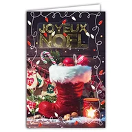 Ozdoby bożonarodzeniowe - Afie 61-6039 Kartka Wesołych Świąt z kopertą i kolażem w kolorze RELIEF złota, błyszczącego, błyszczącego błyszczącego buta Świętego Mikołaja prezenty cukierkowe świeca kalendarz adwentowy girlanda świetlna - miniaturka - grafika 1