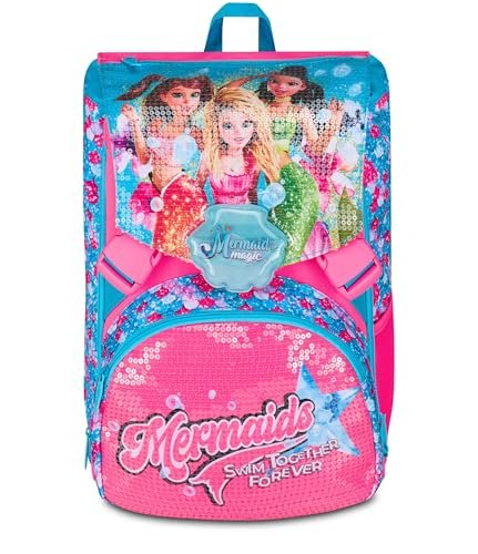 Seven Mermaid Magic dwukomorowy plecak wysuwany, błękitny, pojemność maxi, wstępnie uformowane oparcie, dziewczęcy, szkoła podstawowa, Jasnoniebieski, Taglia unica, Casual