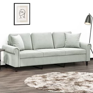 3-osobowa sofa z poduszkami, jasnoszara, 180 cm, aksamit Lumarko! - Sofy i kanapy 3-osobowa sofa z poduszkami, jasnoszara, 180 cm, aksamit Lumarko! - Sofy i kanapy - miniaturka - grafika 1