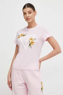 Koszulki sportowe damskie - Guess t-shirt damski kolor różowy - grafika 1