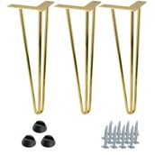 Zawiasy, okucia i inne akcesoria - Zestaw 3 nóżek meblowych Hairpin legs złoty połysk wysokość 41cm do stolika - miniaturka - grafika 1