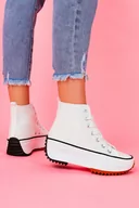 Trampki damskie - Białe trampki na platformie damskie wysokie buty sportowe sznurowane Casu VL135P - miniaturka - grafika 1