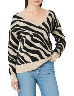 Vila Women's VIRIL FEAMI Mix sweter z dekoltem w serek L/S Knit TOP-NOOS, naturalny melanż/wzór: czarny, M, Naturalny melanż/wzór: z czarnym, M - Swetry damskie - miniaturka - grafika 1