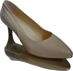 BnW Skórzane beżowe czółenko H i G ze złotym wzorkiem - Czółenka - miniaturka - grafika 1