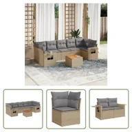Sofy ogrodowe - The Living Store 8-cz. zestaw mebli ogrodowych z poduszkami - beżowy - polirattan - Sofa Ogrodowa - miniaturka - grafika 1